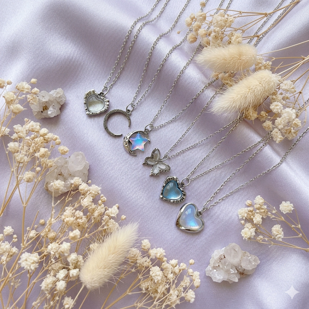 Trending Korean Vintage Aesthetic Pendant Necklaces – Moon, Star, Heart & Butterfly Charm Collection