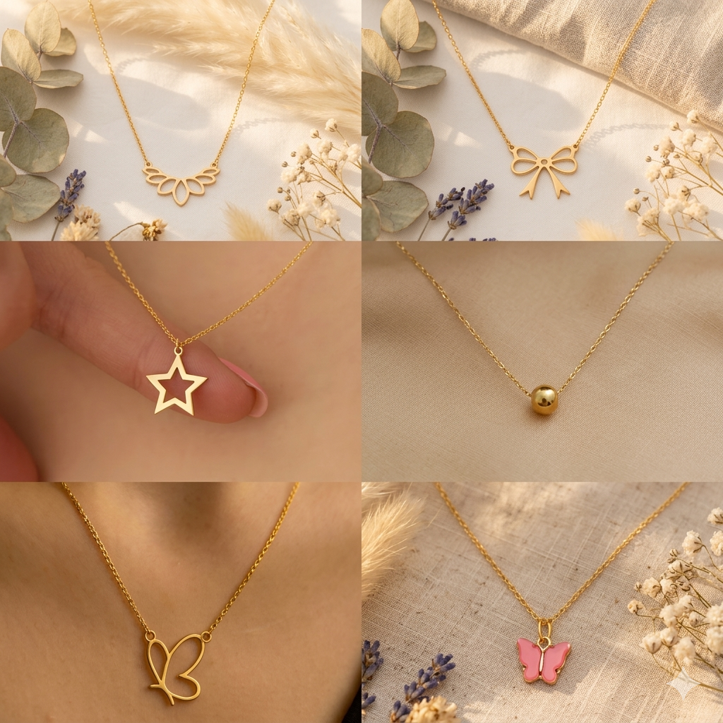 Chic Gold Minimal Charm Necklace Collection – Bow, Star, Butterfly & Modern Motif Pendants