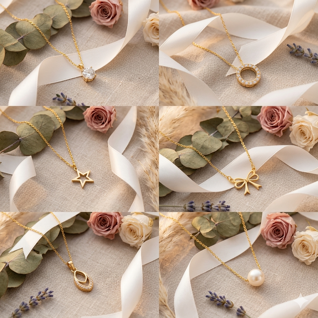 Opulent Gold Charm Necklace Collection – Celestial, Pearl & Romantic Motif Pendants